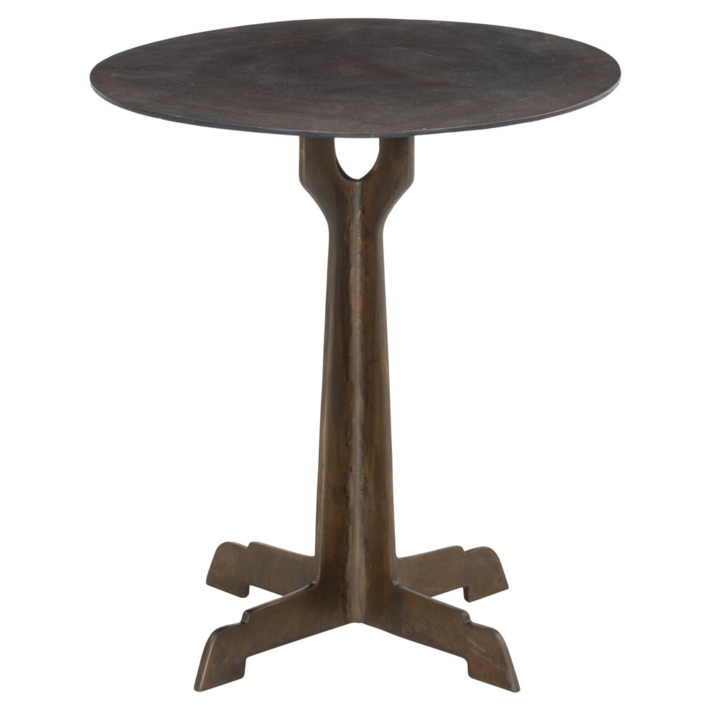 Malloy Updated Traditional Antique Brass Aluminum Outdoor Pedestal End Table|