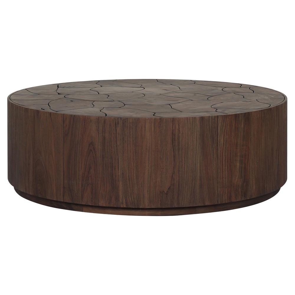Ridge Rustic Lodge Dark Brown Teak Round Outdoor Coffee Table|