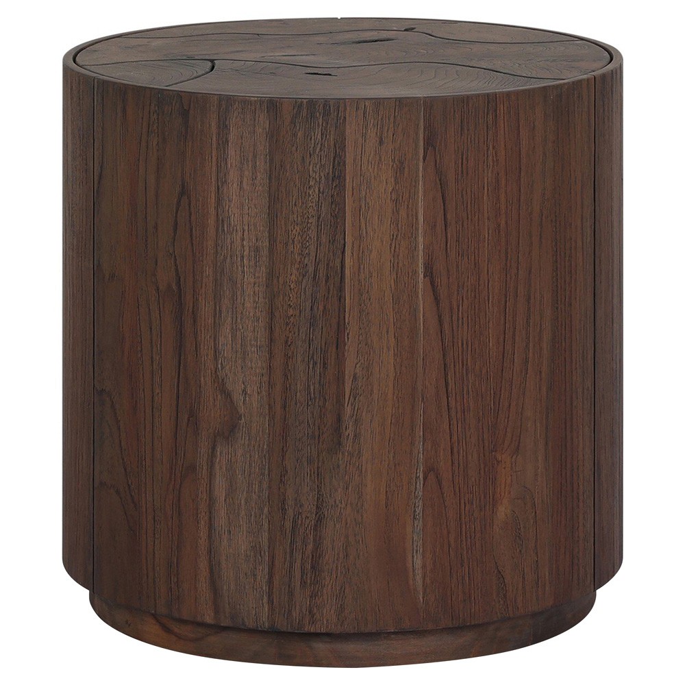 Ridge Rustic Lodge Dark Brown Teak Outdoor Drum End Table|