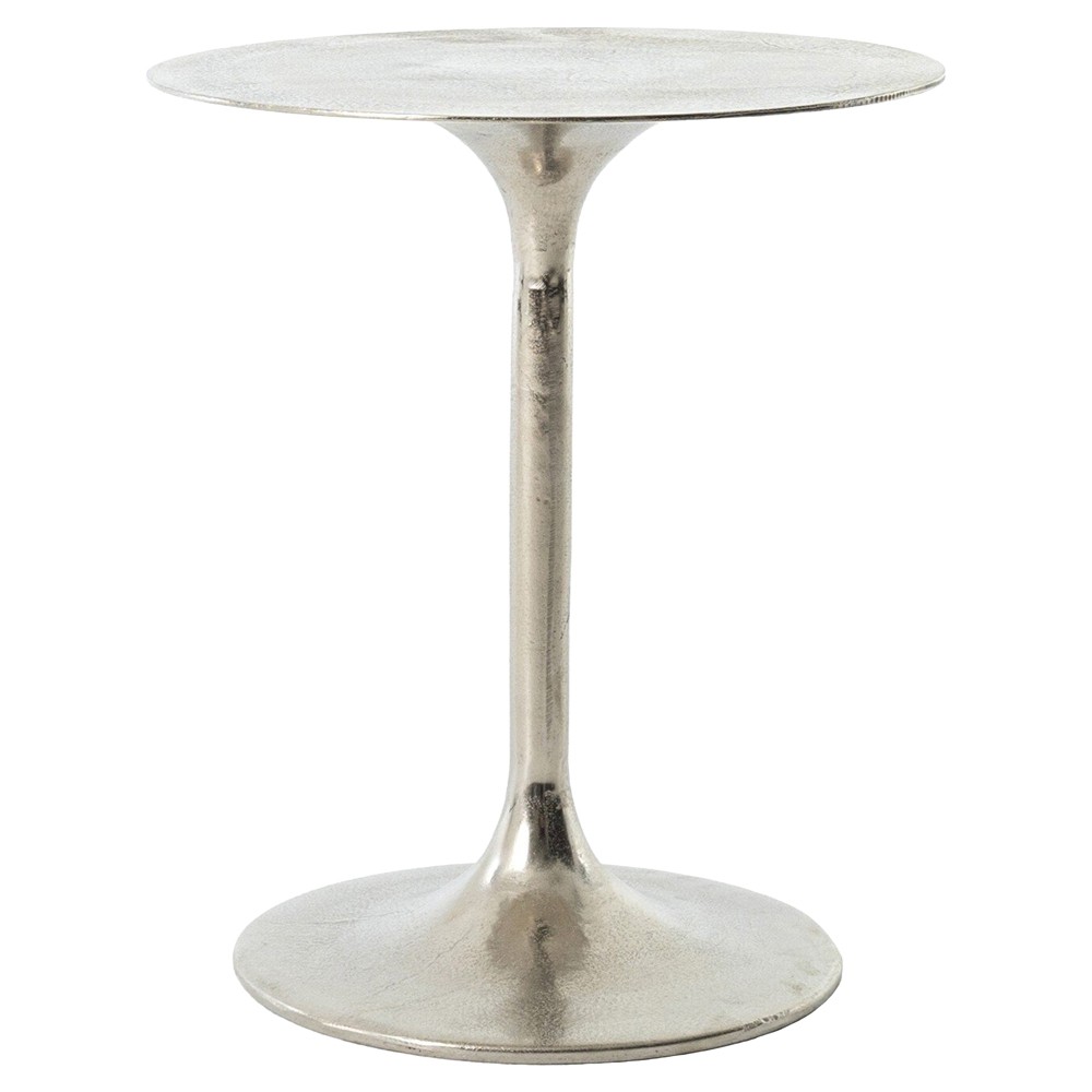 Paula Modern Classic Silver Aluminum Outdoor Round Drum Side Table|