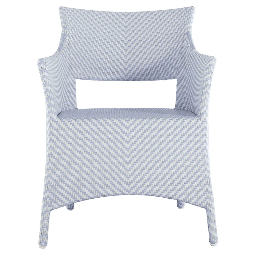 Bari Coastal Beach Blue Wicker Chevron Outdoor Arm Chair|