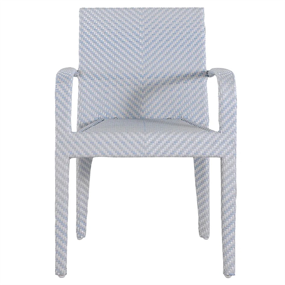 Bari Coastal Beach Blue Wicker Chevron Stacking Outdoor Dining Arm Chair|