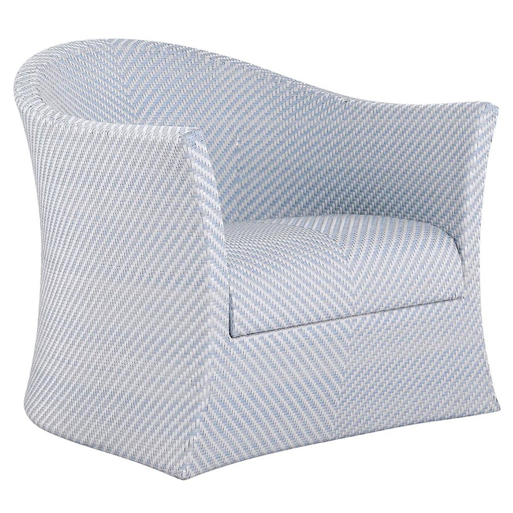 Bari Coastal Beach Blue Wicker Chevron Outdoor Swivel Lounge Chair|
