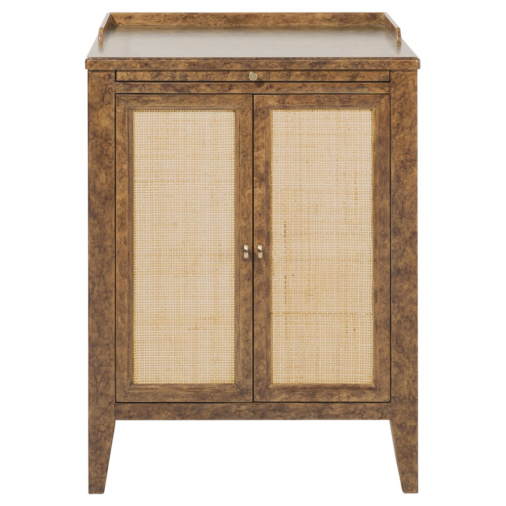 Alaine Modern Classic Brown Faux Tortoise Shell Woven Cane Nightstand|