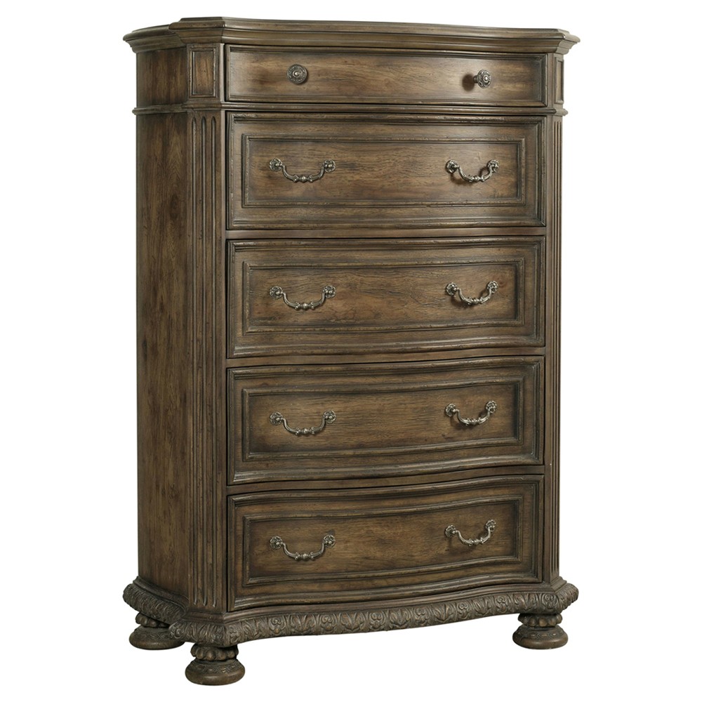 Riley French Country Distressed Brown Wood Tall Chest Dresser|