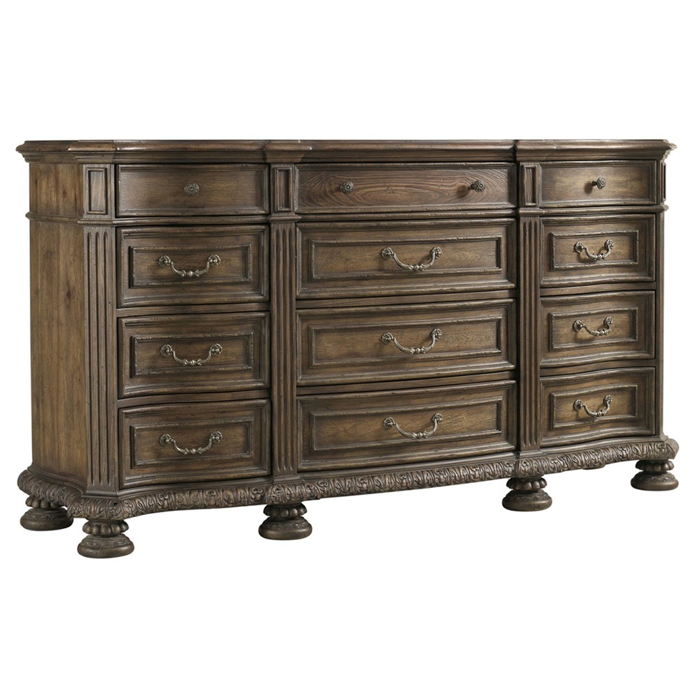 Riley French Country Distressed Brown Wood Triple Dresser|