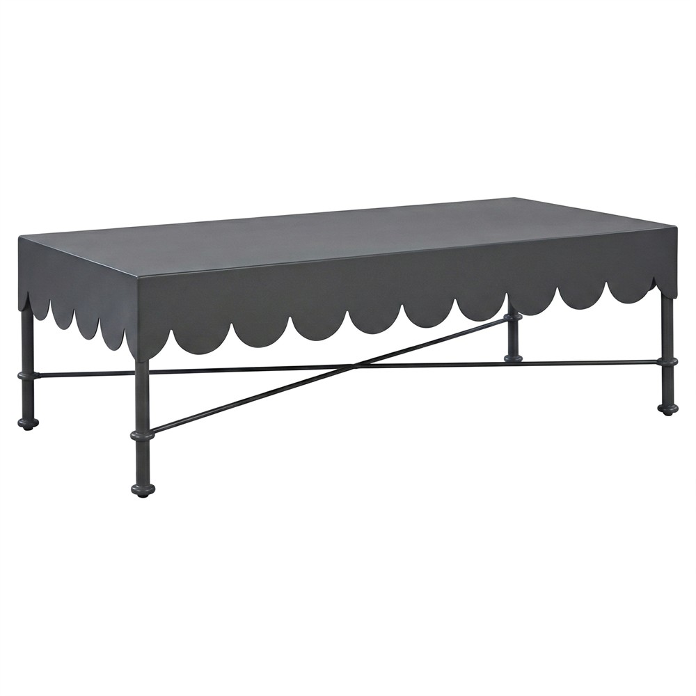 Delphine French Textured Black Aluminum Rectangular Outdoor Coffee Table|