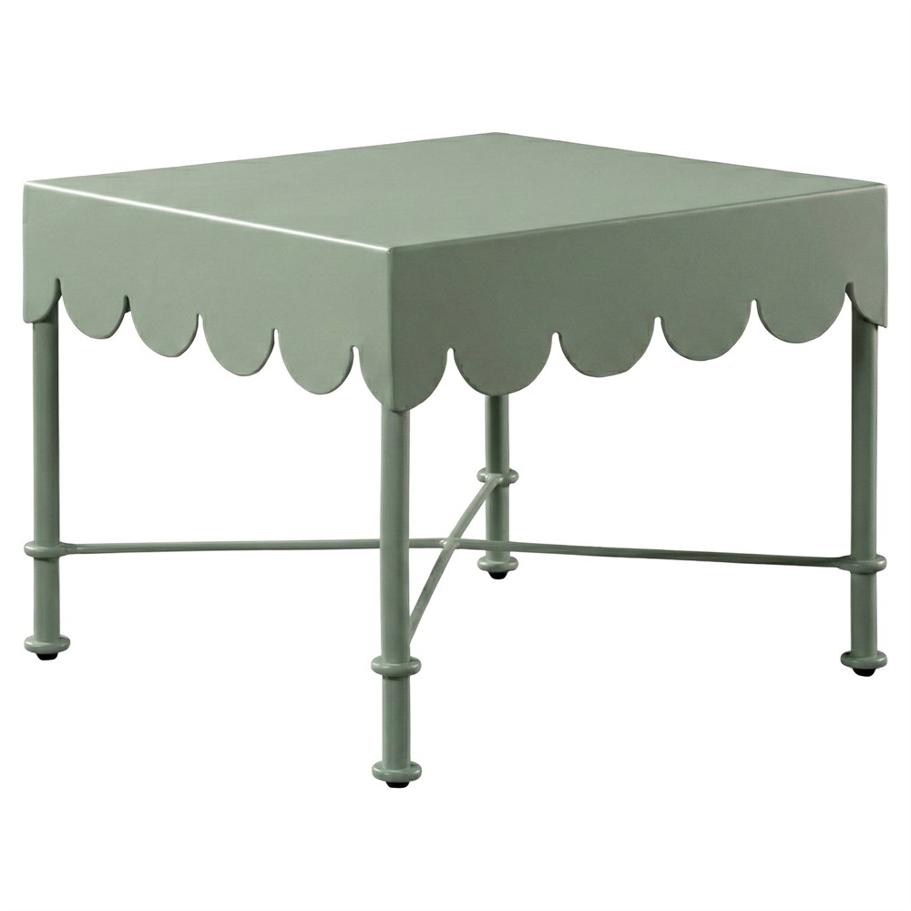 Delphine French Country Green Aluminum Scalloped Square Outdoor End Table|