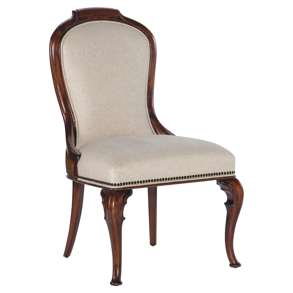 Harry Updated Traditional Beige Upholstered Cherry Wood Dining Chair|
