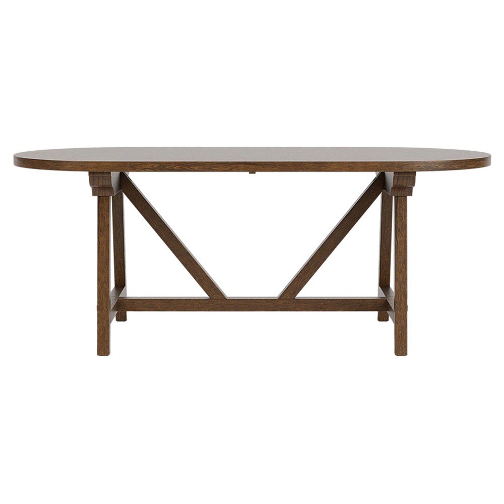 Callum Updated Traditional Brown Wood Oval Trestle Dining Table - 76"|