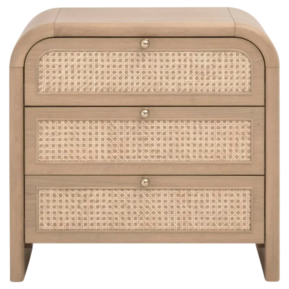 Delphira Coastal Beach Natural Oak Woven Cane Nightstand|