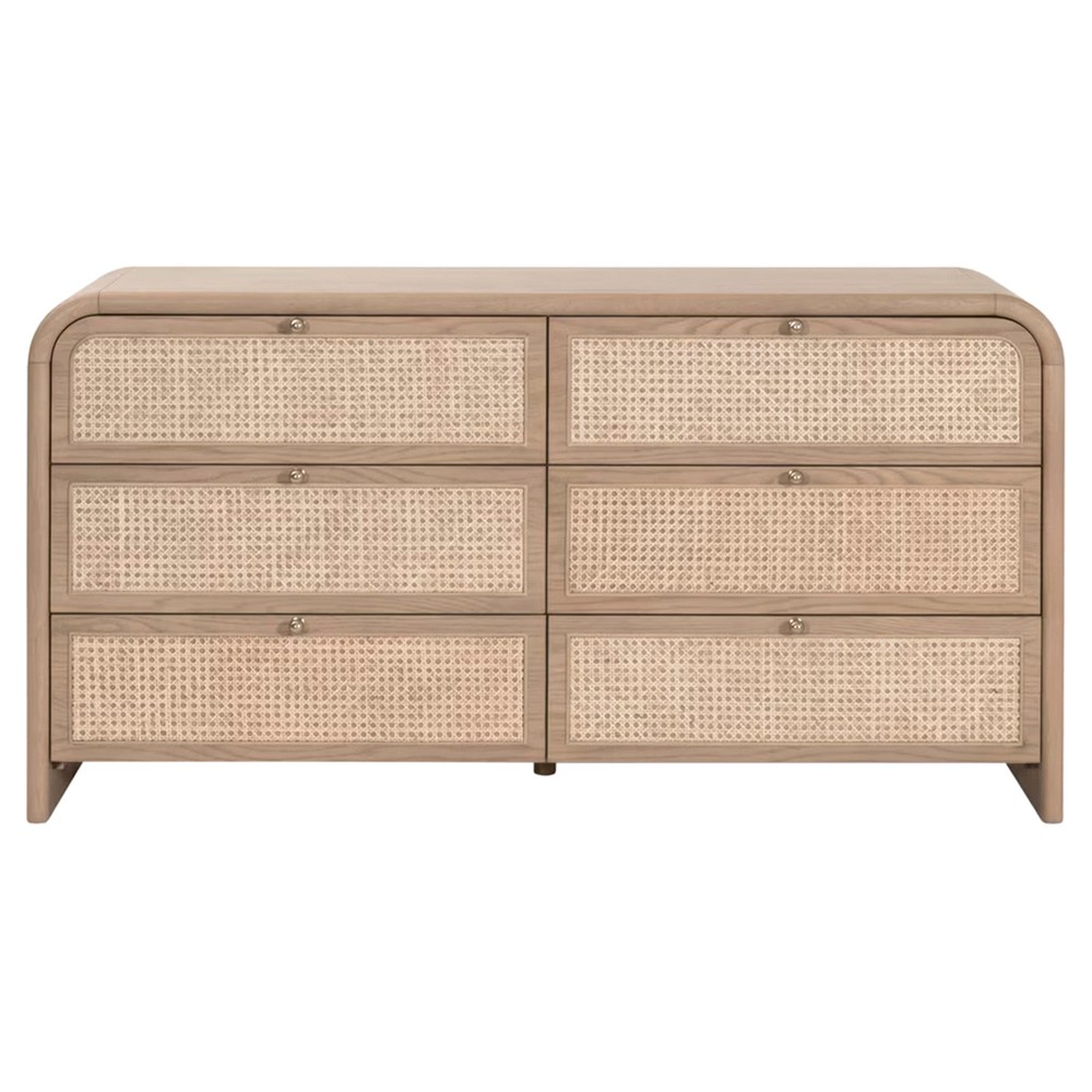 Delphira Coastal Beach Natural Oak Woven Cane Double Dresser|