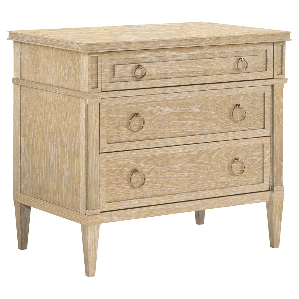 Century Maison French Country Blonde Cerused Oak Wide Nightstand|