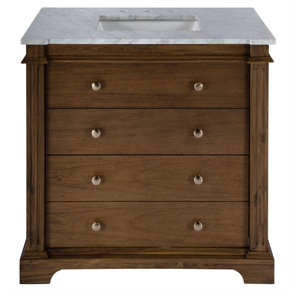 Faelan Updated Traditional Grey Marble Brown Acacia Single Vanity Sink - 36"|