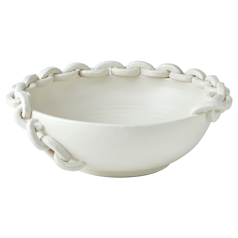 Taha French Country White Ceramic Chain Decorative Bowl|