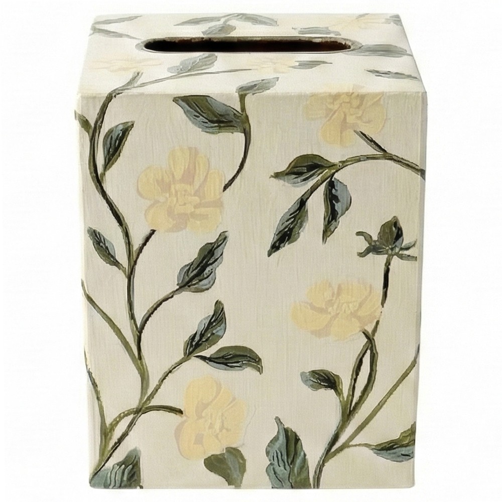 Worlds Away Elise French Country Hand-Painted Cream Floral Vine Tissue Box|