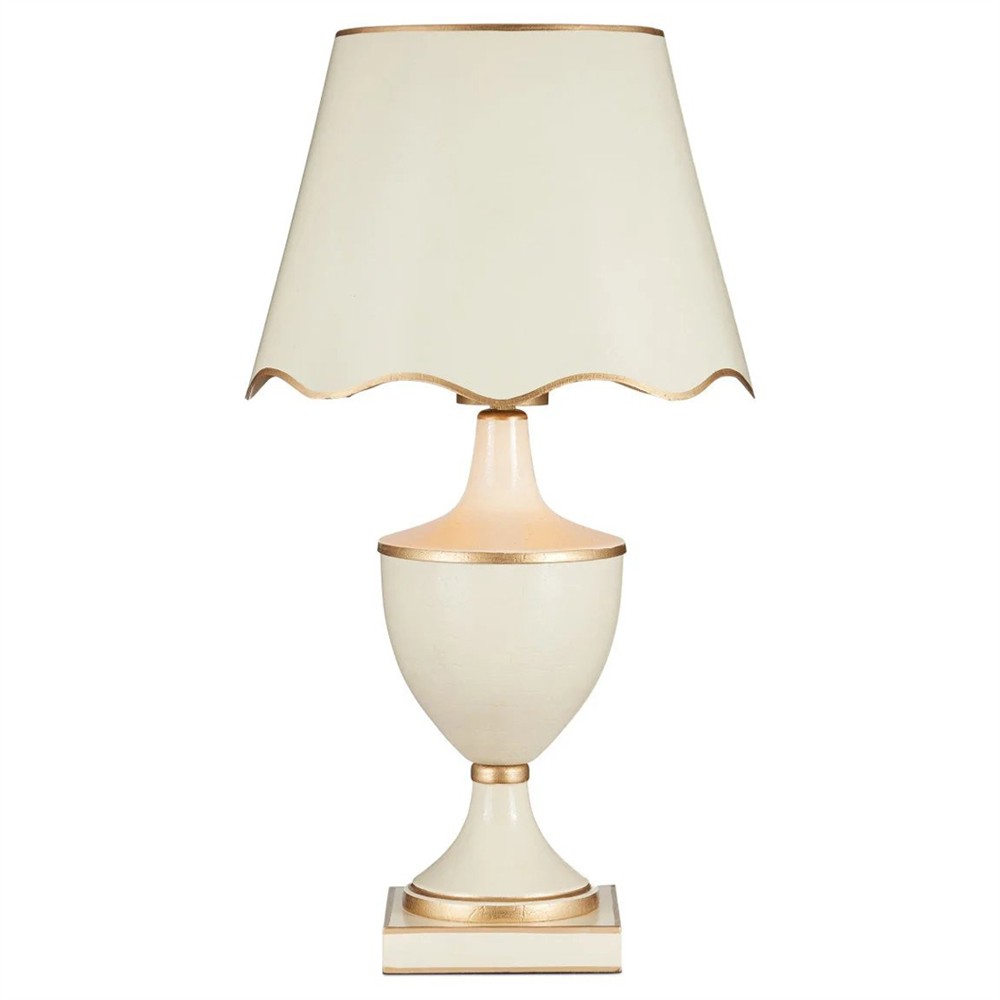 Mariette French Country Cream Scalloped Cordless Table Lamp|