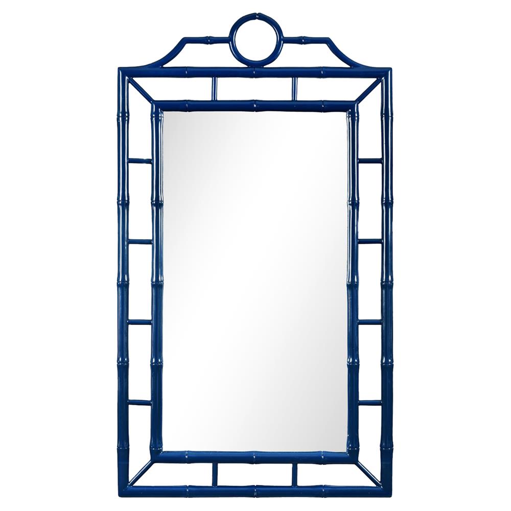 Chloe Global Deep Sea Blue Lacquer Bamboo Chinoiserie Wall Mirror