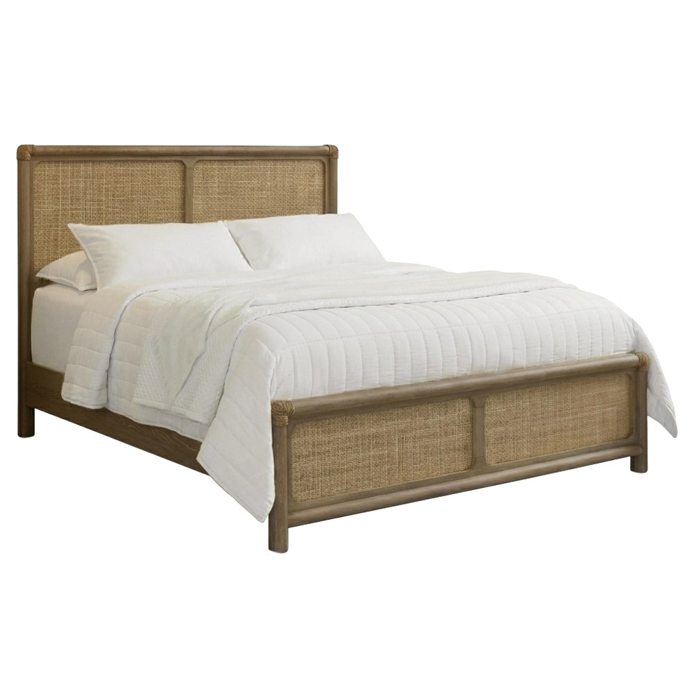 Riona Coastal Beach Woven Rattan Natural Oak Bed - Queen|
