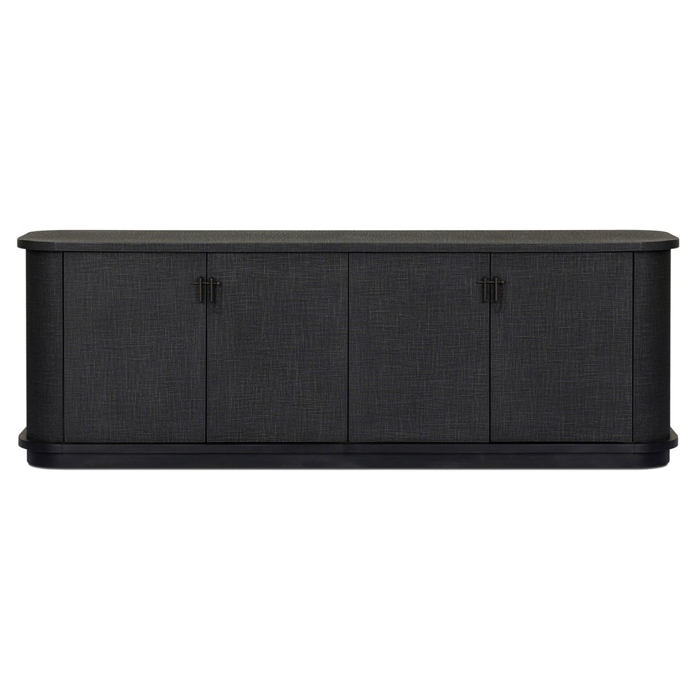 Berlin Modern Classic Black Painted Linen Media Cabinet - 80"|
