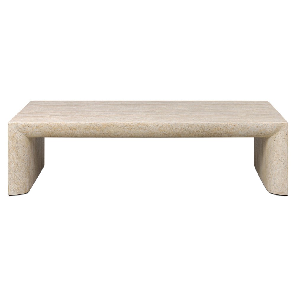 Brad Modern Classic Beige Faux Travertine Rectangular Coffee Table