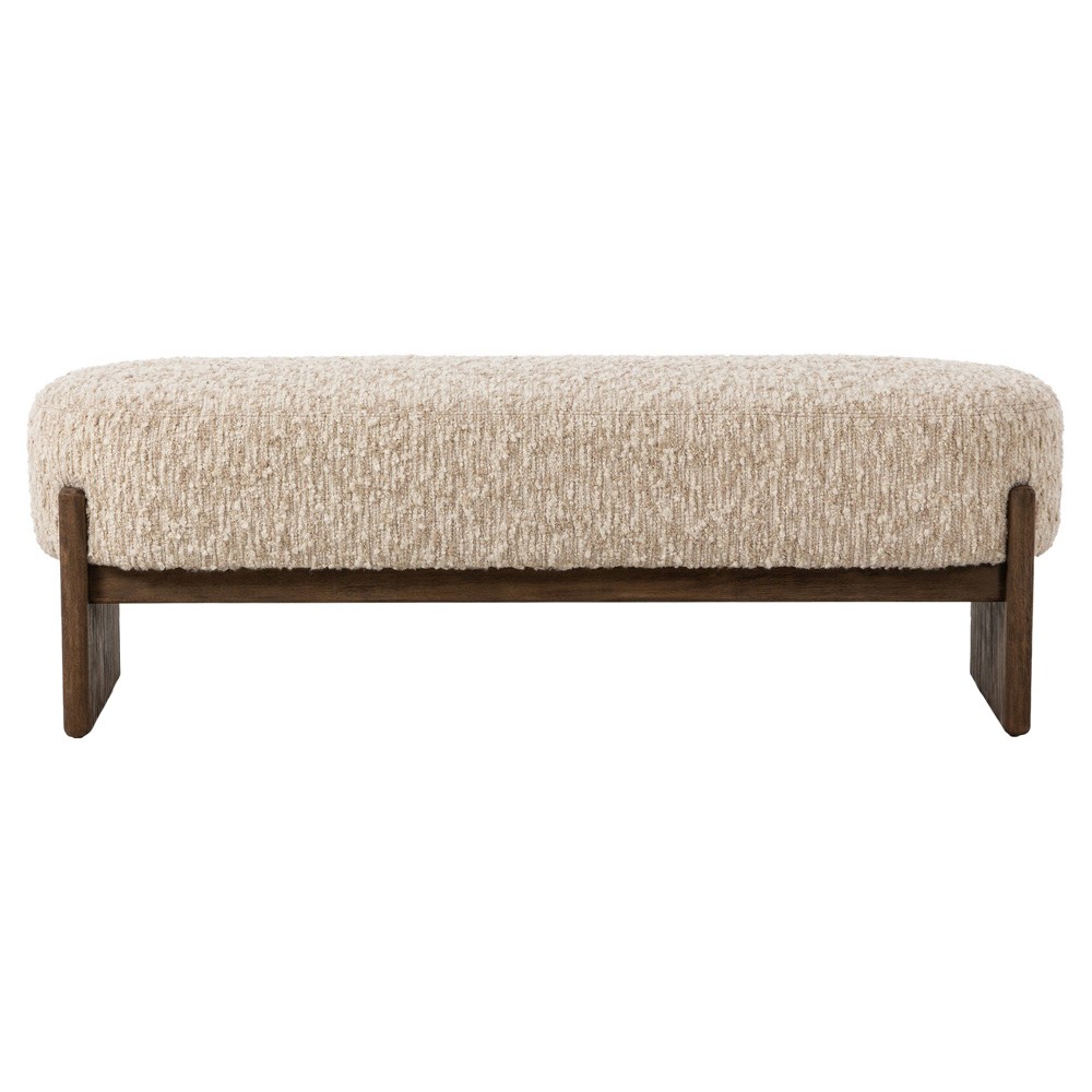 Leith Modern Classic Cream Boucle Brown Wood Bedroom Bench - 60"|