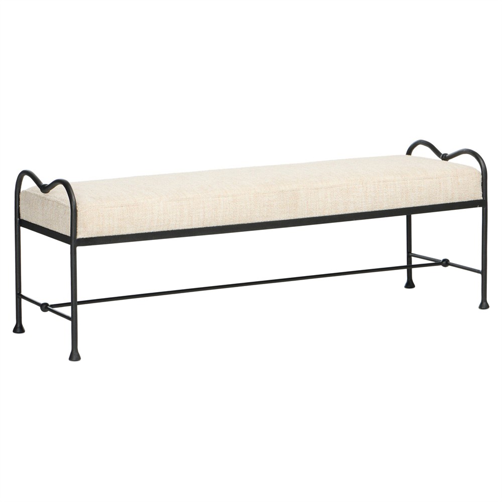 Leona Modern Classic Cream Boucle Black Iron Bedroom Bench|