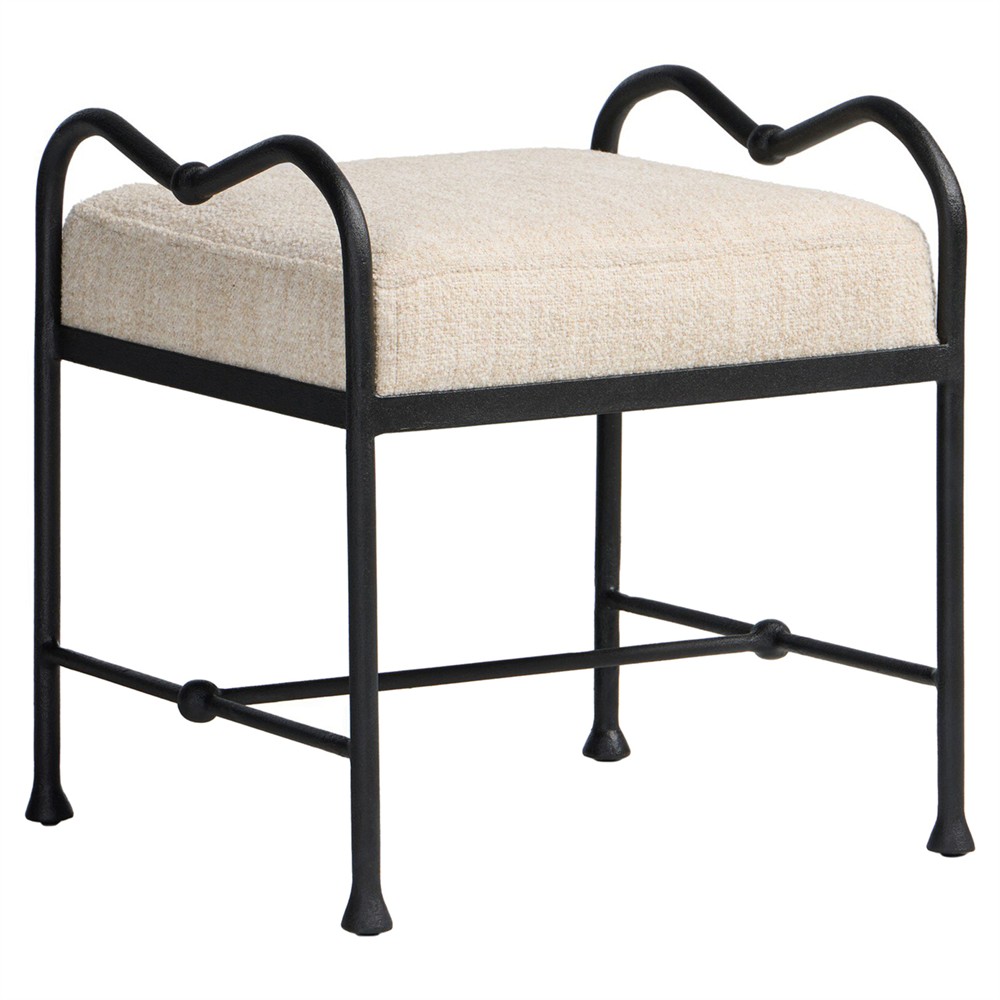 Leona Modern Classic Cream Boucle Black Iron Stool|
