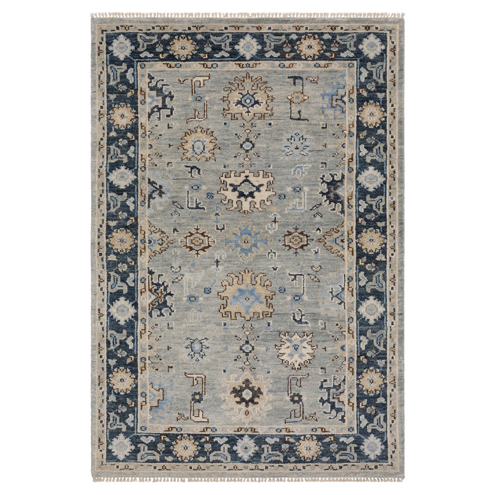 Emery Updated Traditional Light Blue Wool Floral Patterned Rug - 6'x9'|