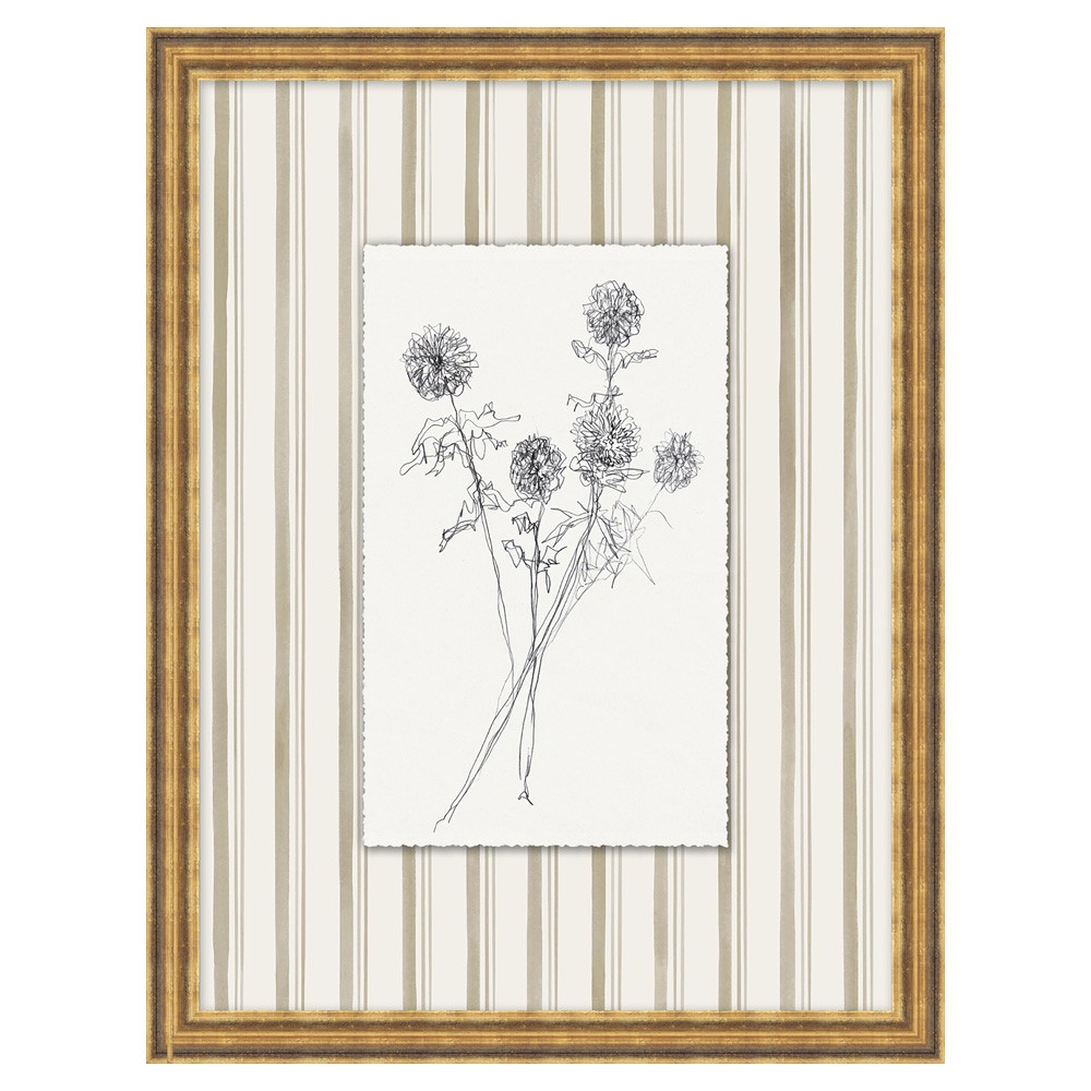 Islaine French Country Black Floral Antique Gold Frame Illustration 3 - 24x19|
