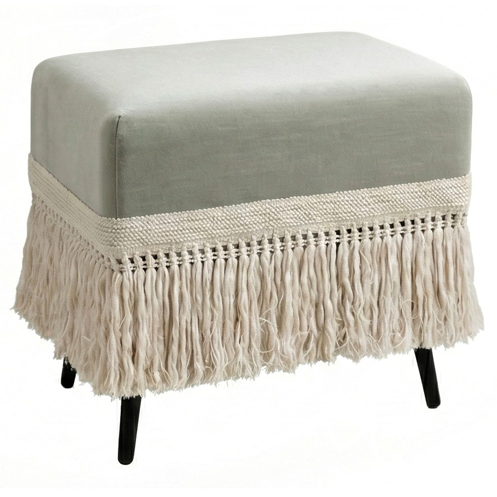 Valeria Updated Traditional Blue Green Velvet Fringe Rectangular