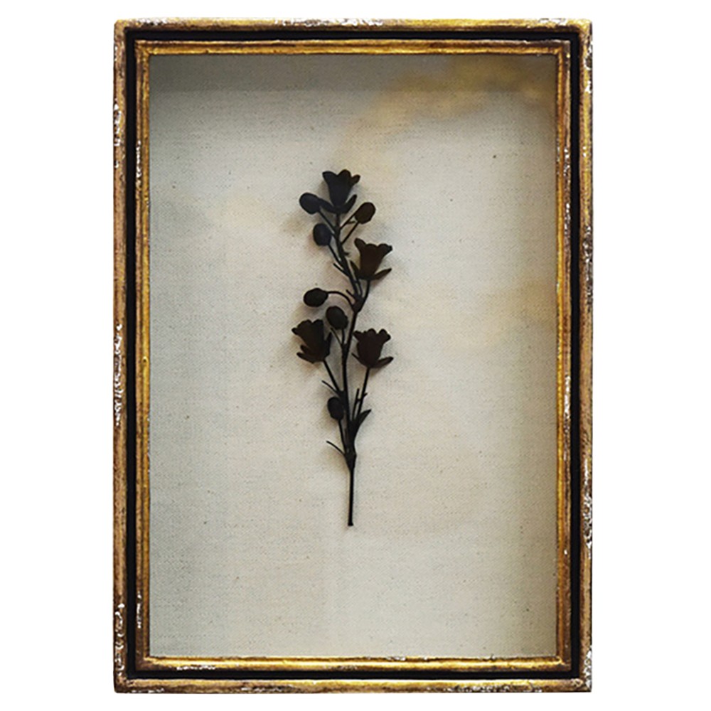 Ashwin French Country Black Floral Aged Gold Leaf Frame Mixed Media - 12x9|