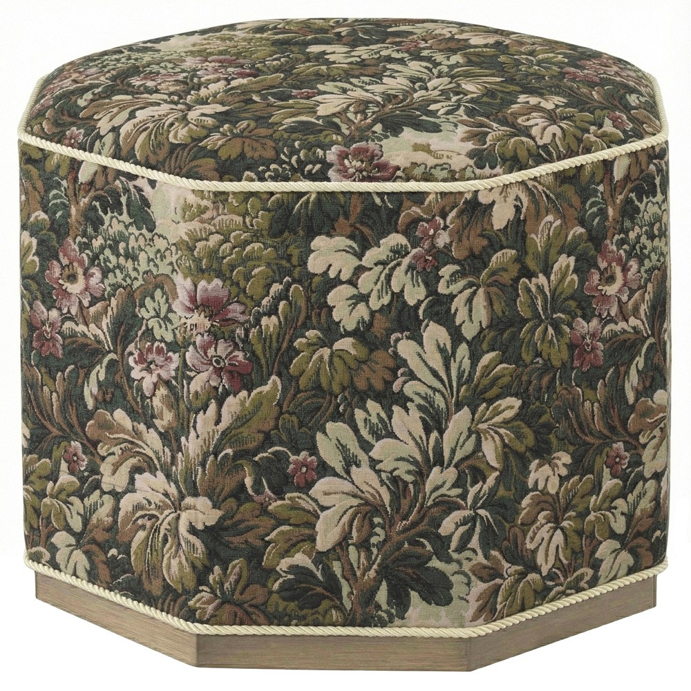 Sola Updated Traditional Laurel Grove Botanical Ottoman|