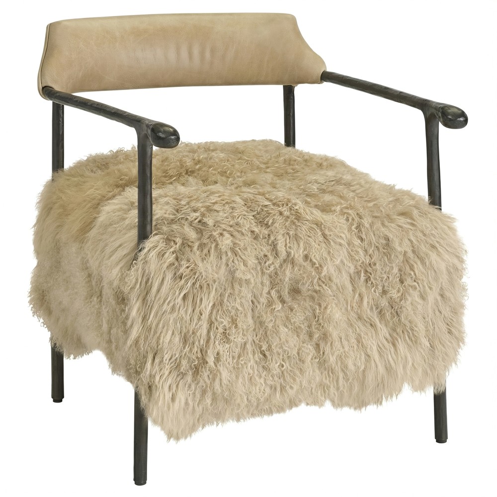 Salma Modern Classic Leather Shearling Black Iron Arm Chair|