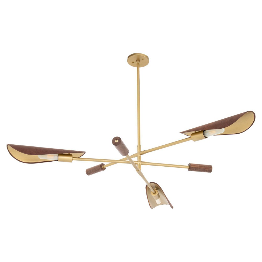 Ashton Rustic Brass Iron Brown Leather Shade Sputnik Chandelier|