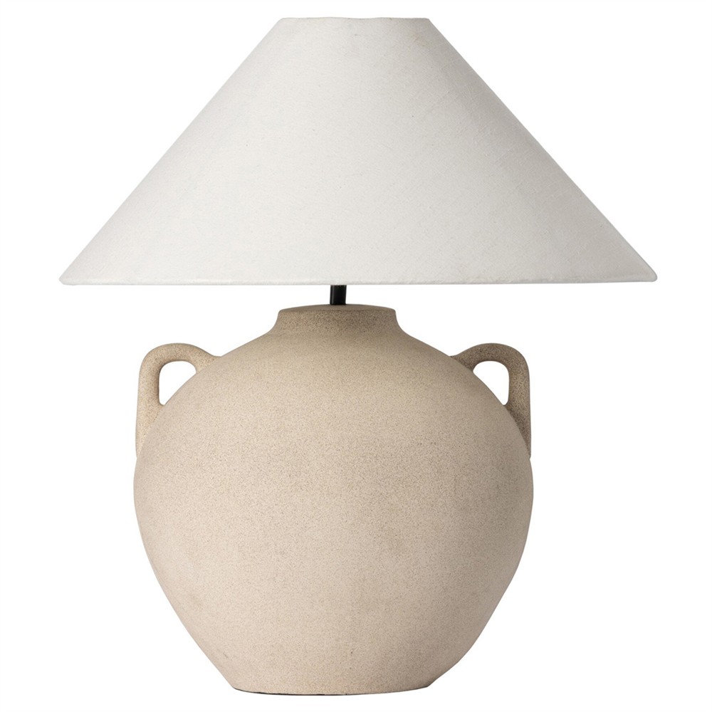 Maisie Updated Traditional White Linen Shade Light Sand Ceramic Table Lamp|