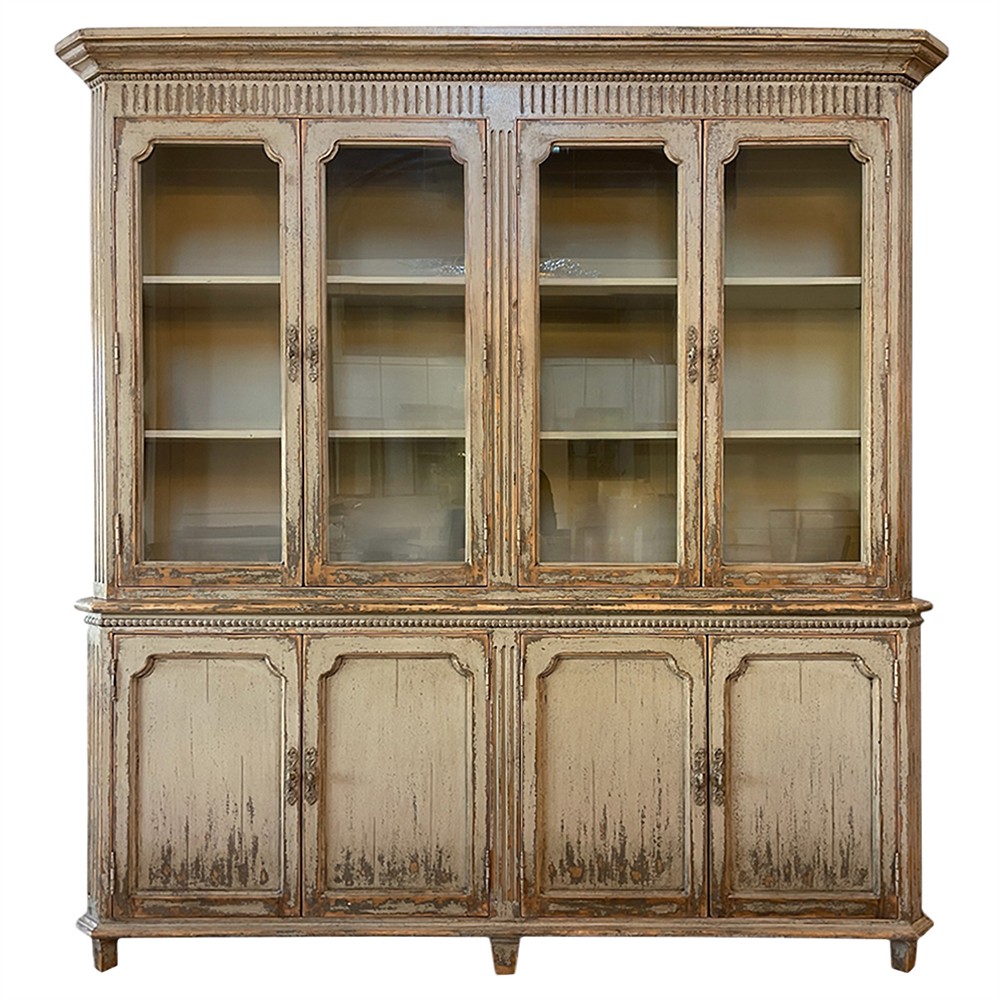 Melanie French Country Beige Distressed Reclaimed Pine Display Cabinet|