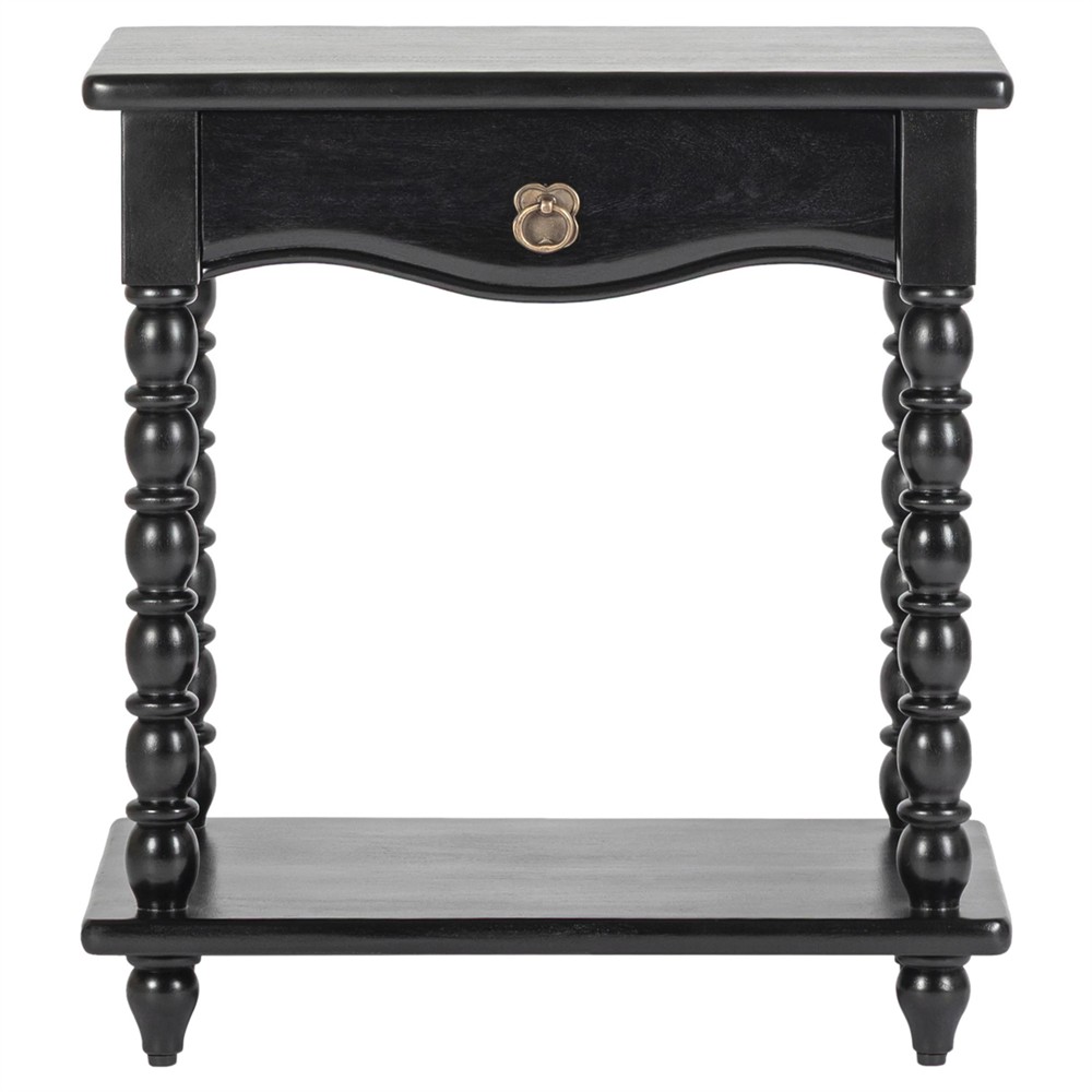 Thomas Updated Traditional Black Acacia Wood Spindle Nightstand|