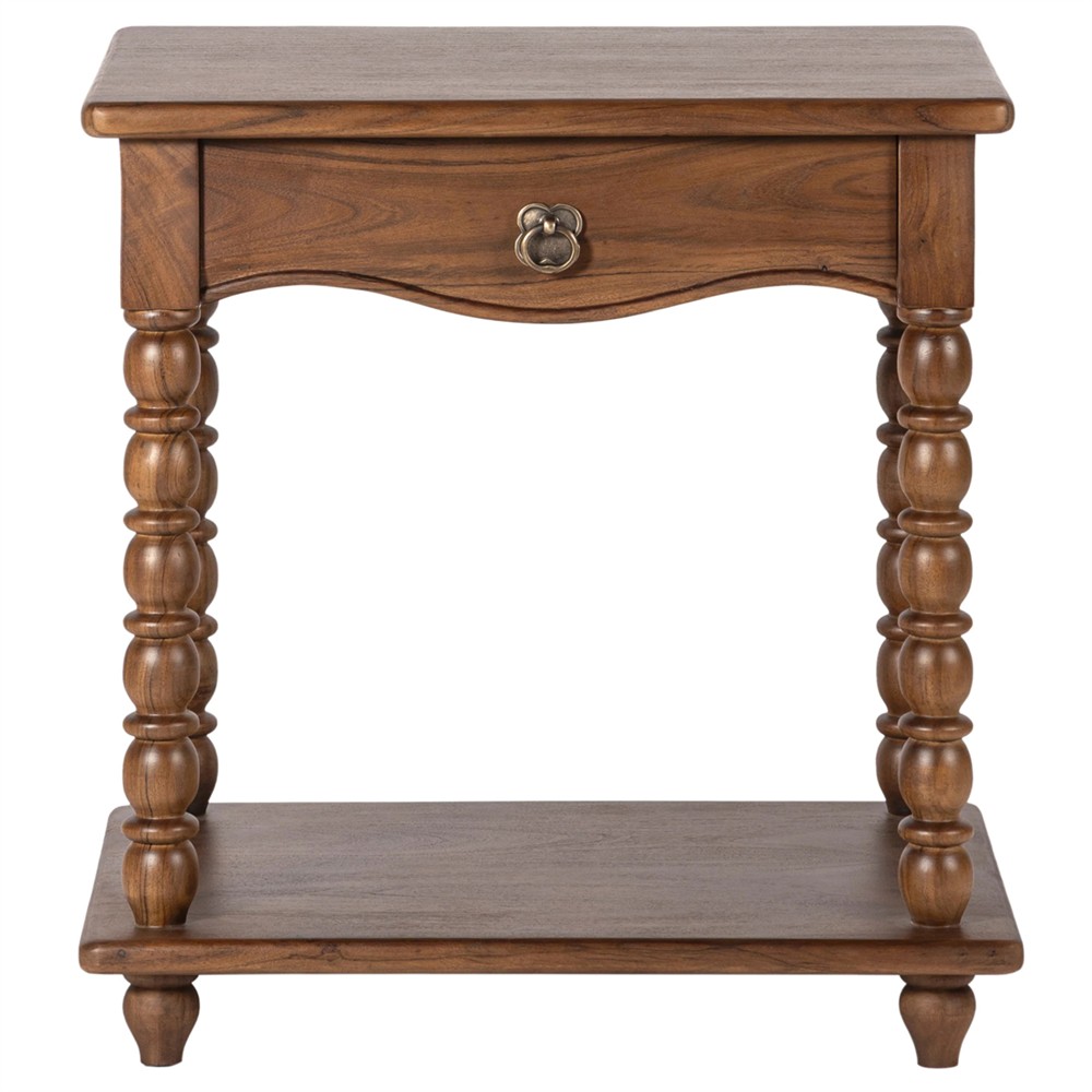 Thomas Updated Traditional Brown Acacia Wood Spindle Nightstand|