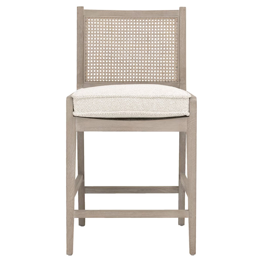 Elias Coastal Beach Cream Performance Woven Cane Counter Stool|
