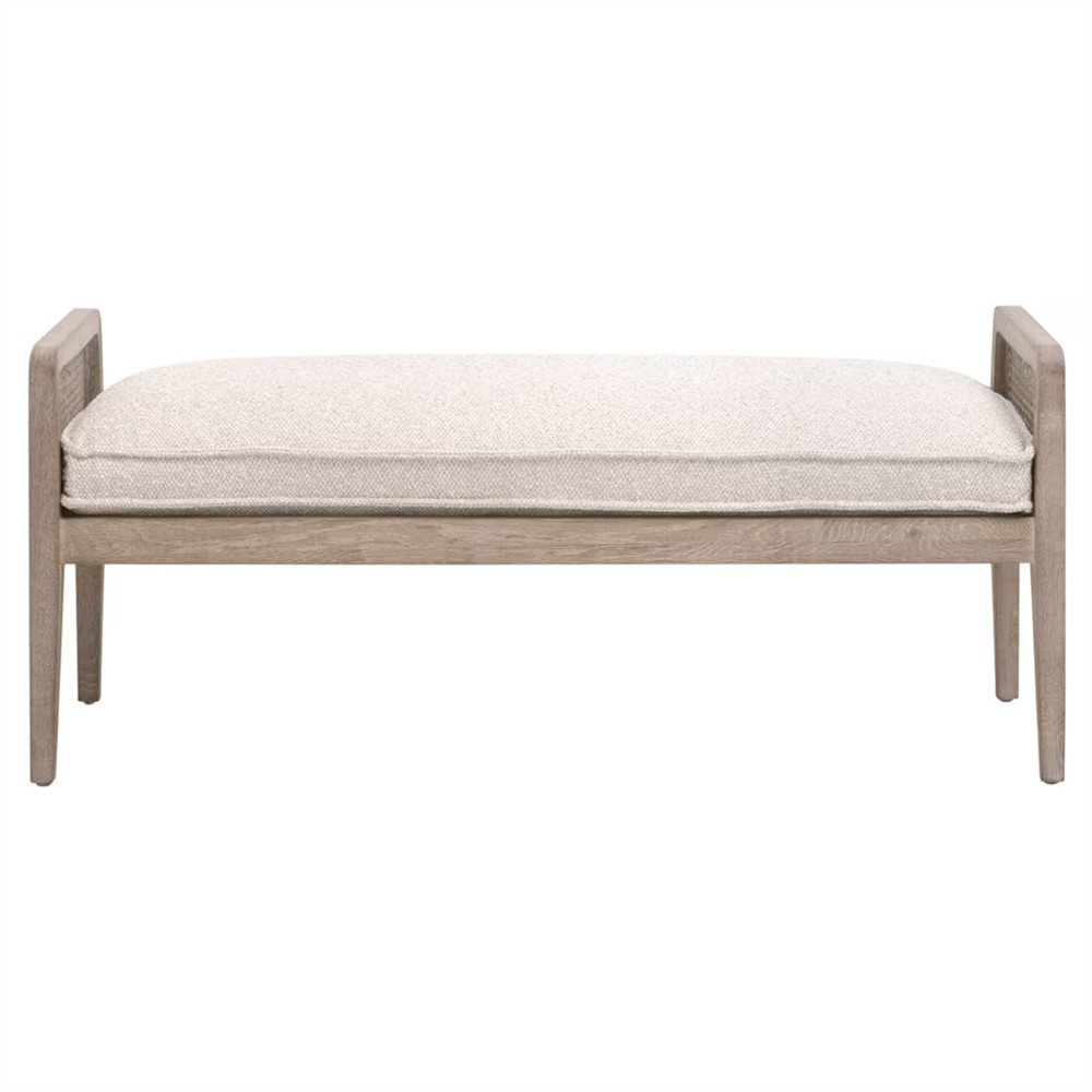 Elias Coastal Beach Cream Performance Woven Cane Bedroom Bench|