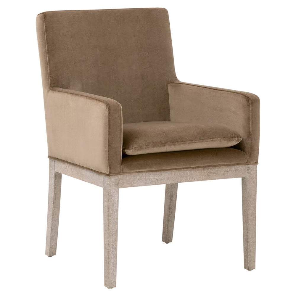 Danielle Modern Classic Brown Velvet Grey Oak Dining Arm Chair|