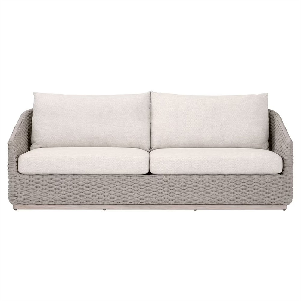 Safia Coastal Beach Cream Performance Washed Teak Outdoor Sofa - 89"|