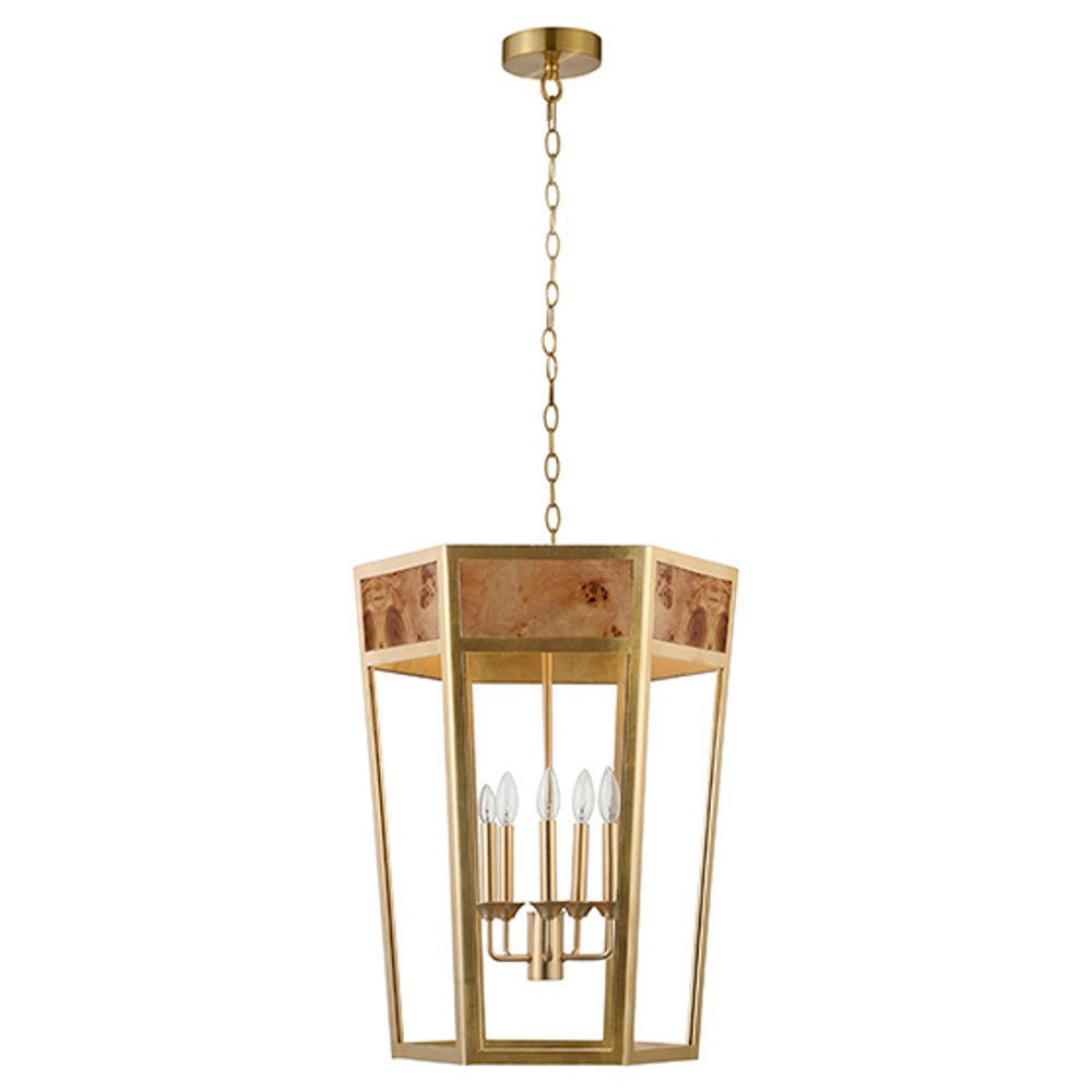 Worlds Away Reynolds Modern Classic Burl Gold Metal Hexagon Pendant|