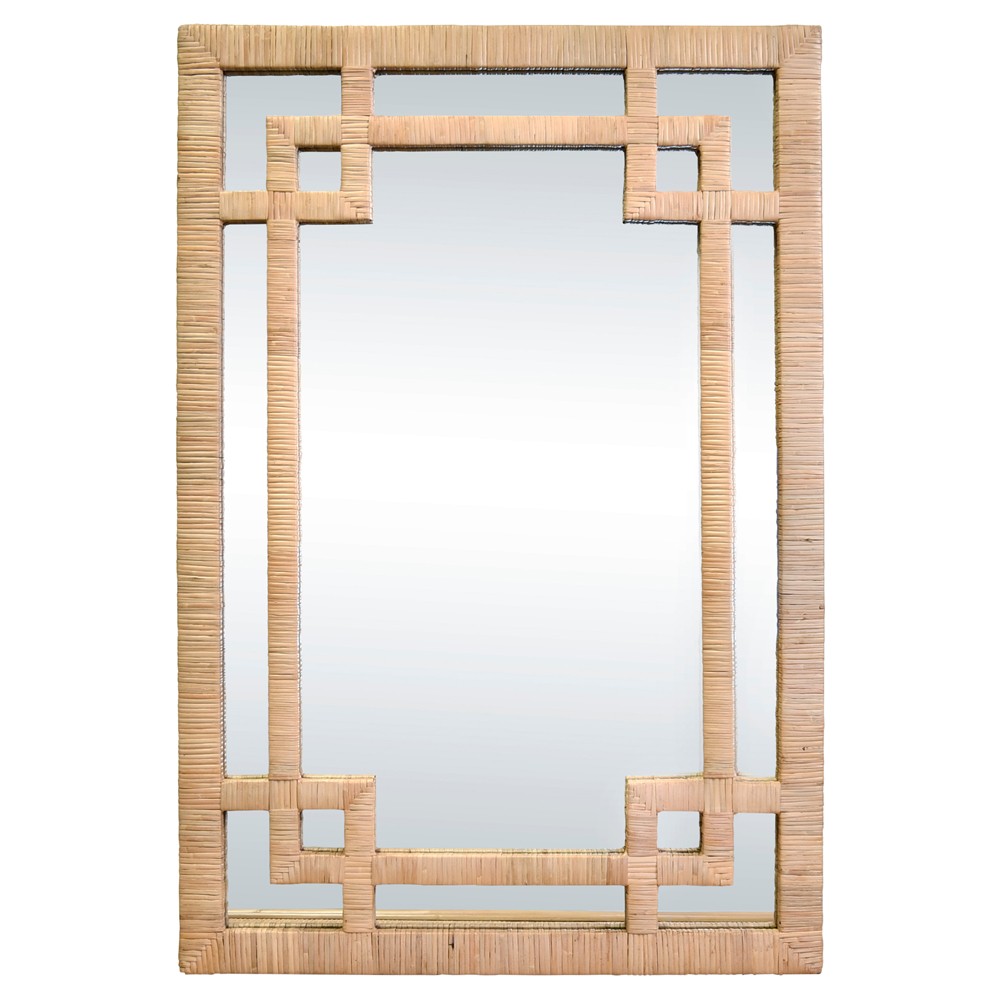 Worlds Away Geneva Coastal Greek Key Natural Rattan Wall Mirror|