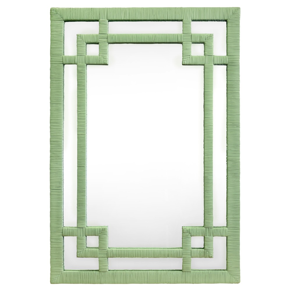Worlds Away Geneva Coastal Greek Key Sage Rattan Wall Mirror|