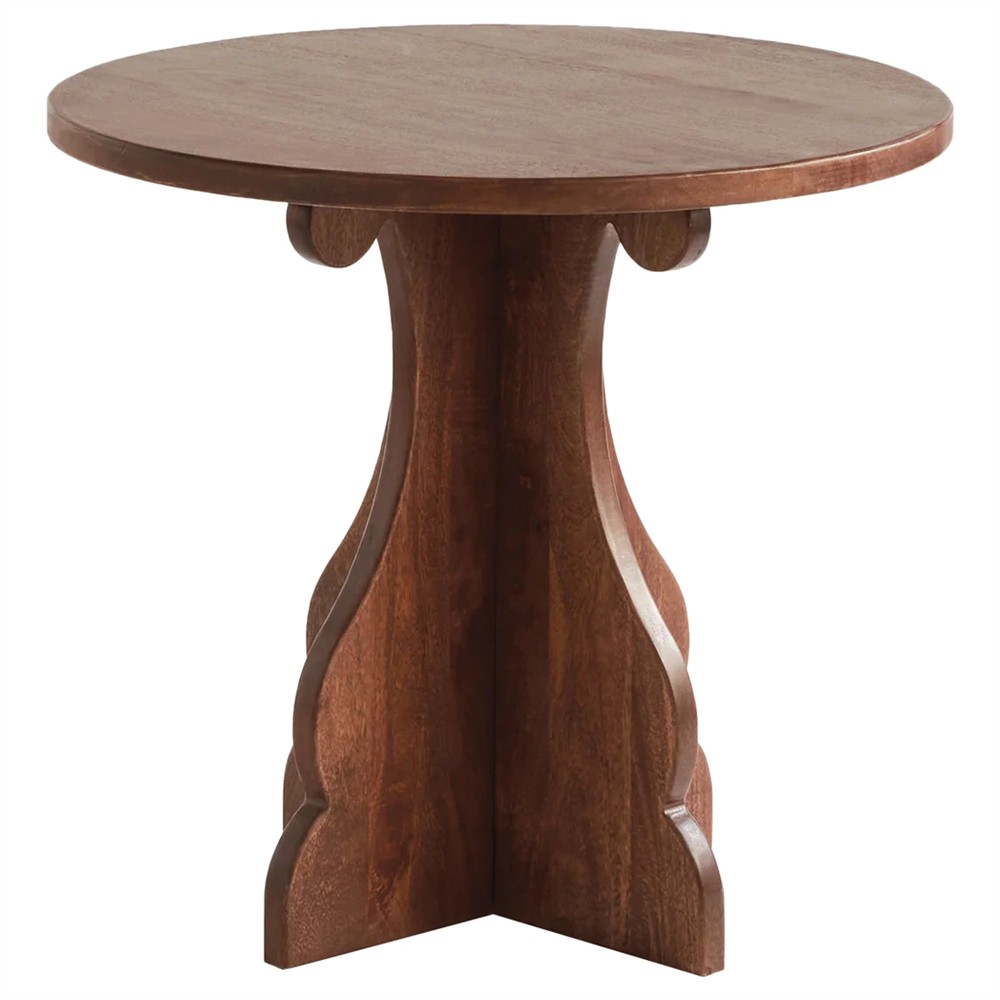 Gonzalo Updated Traditional Brown Mango Wood Pedestal Round Side Table|