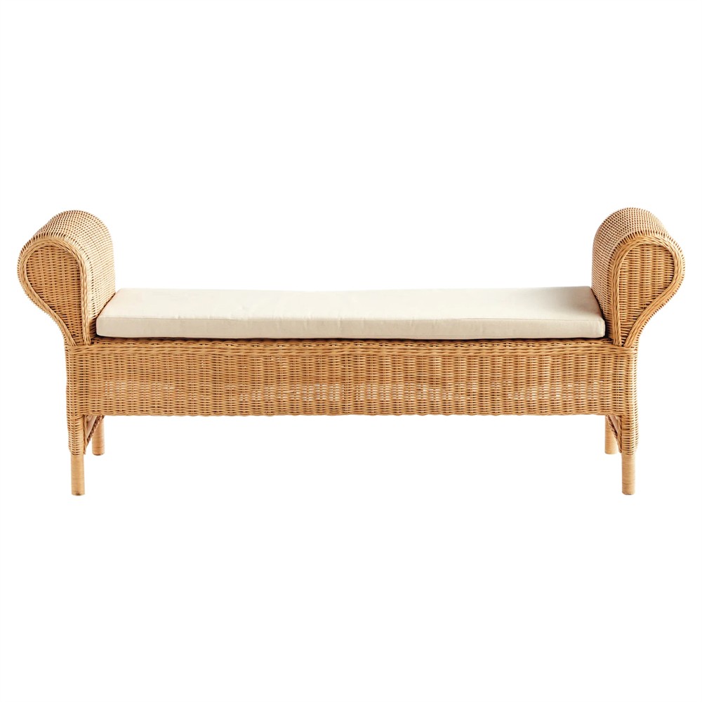 Cesare Coastal Beach Natural Woven Rattan Entryway Bench|