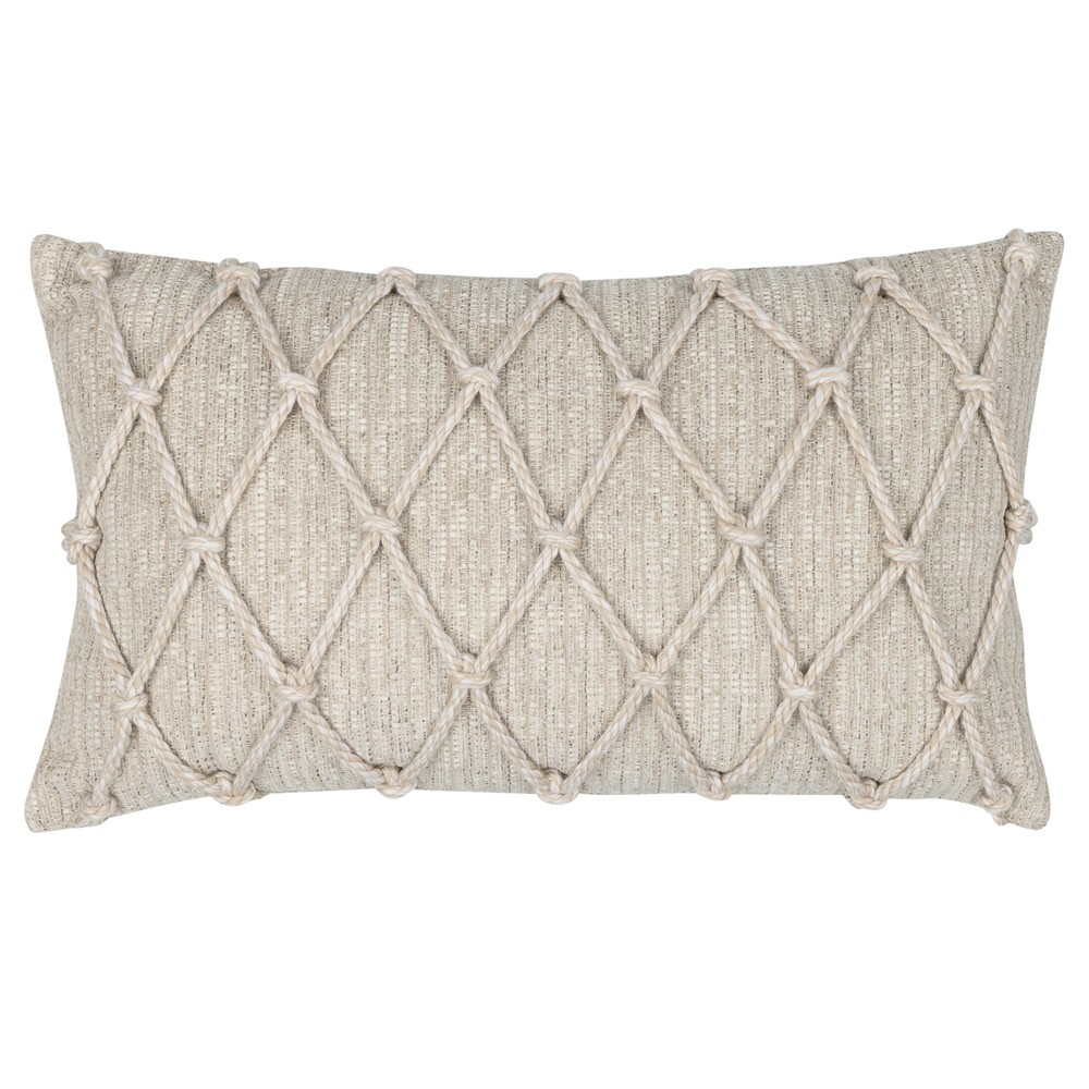 Jero Coastal Beach Beige Lattice Indoor Outdoor Lumbar Pillow - 12x20|