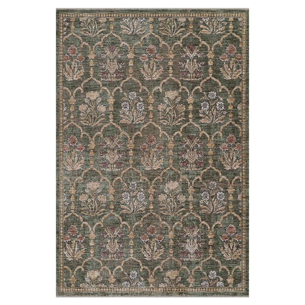 Frescia Updated Traditional Green Floral Lattice Patterened Rug - 5'3"x7'6"|